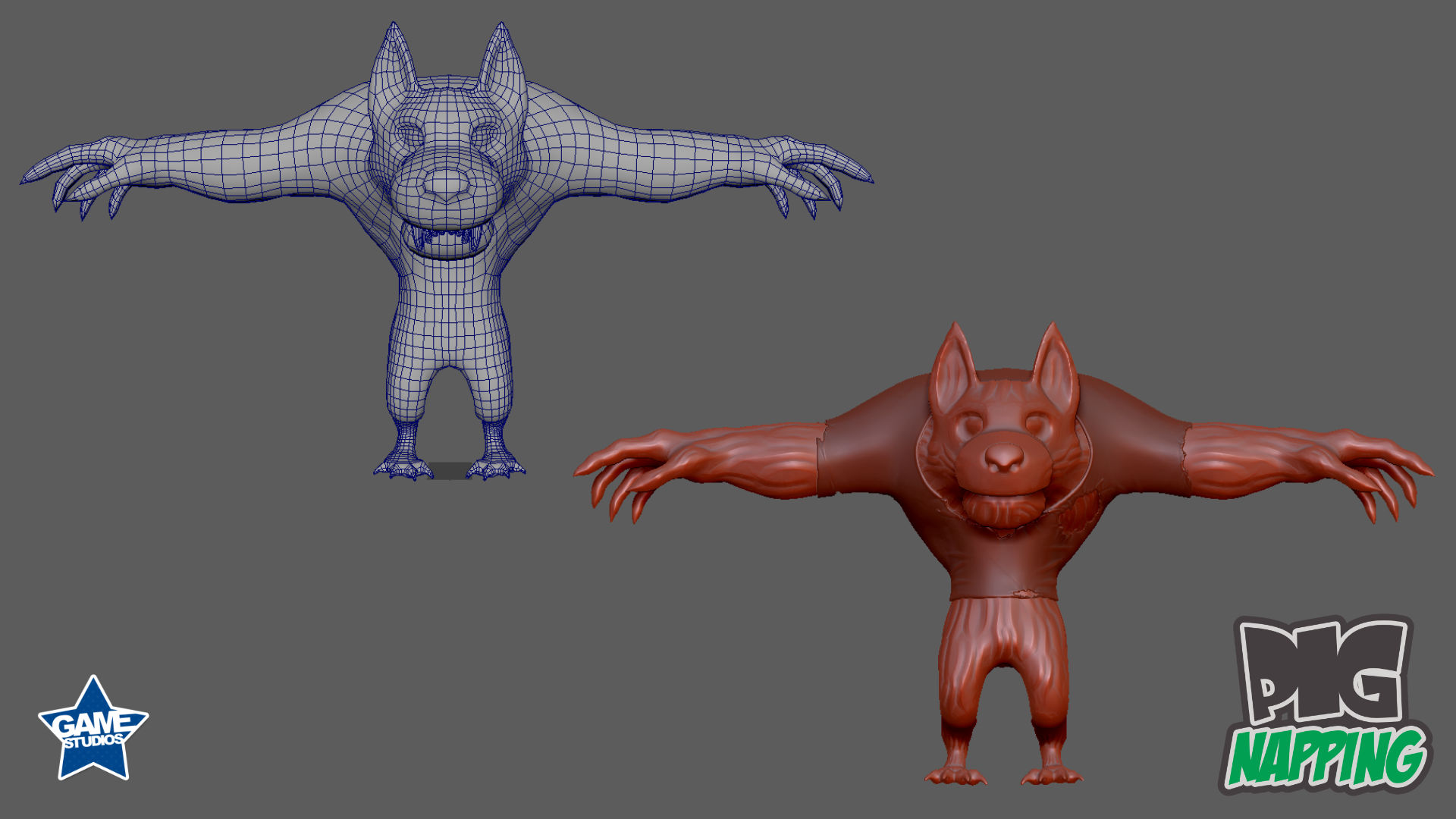3d wireframe - Wolf 3d Character - PigNapping