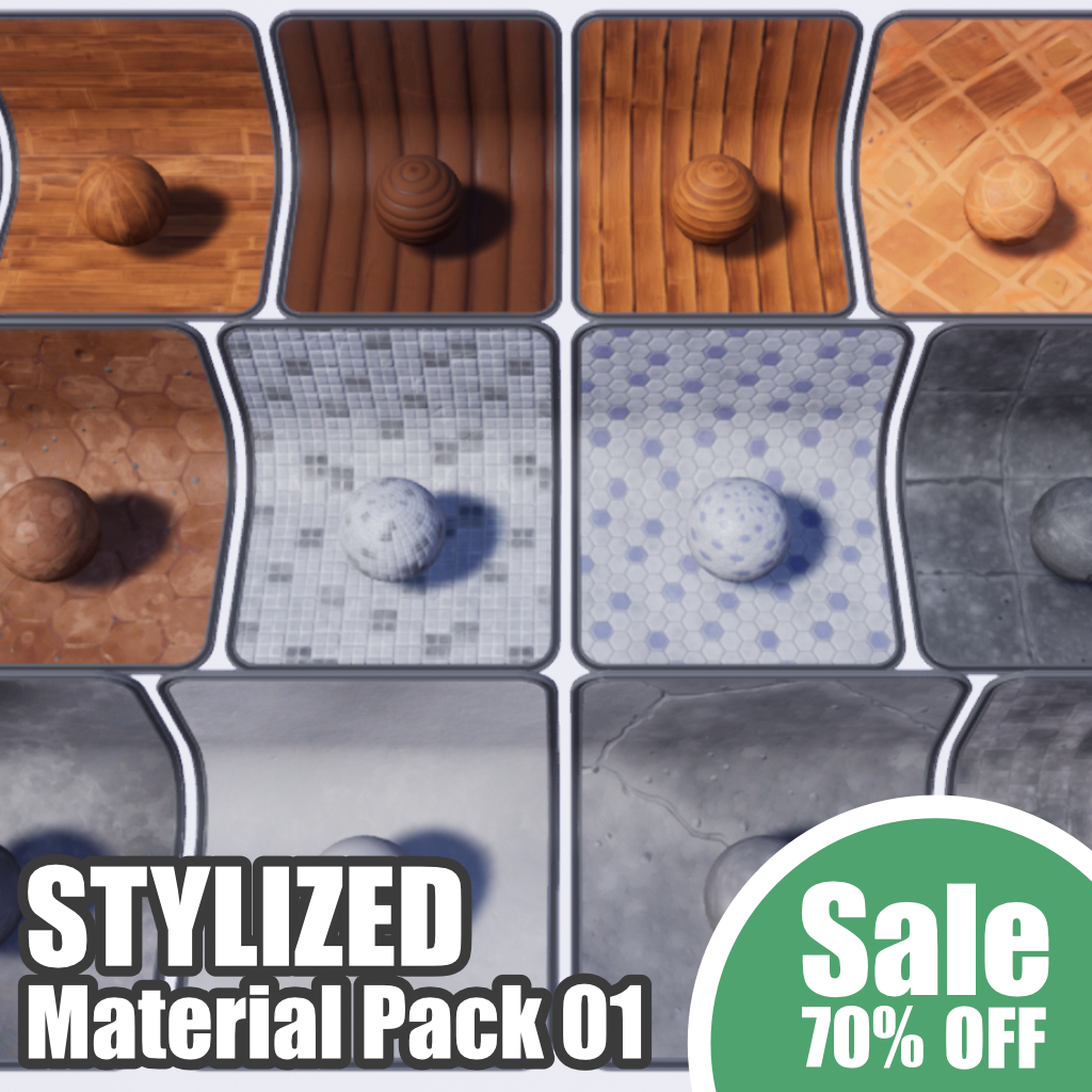 Take advantage of the April Unreal Marketplace Flash Sale and get a whopping 70% off on the Stylized Materials Pack 01.