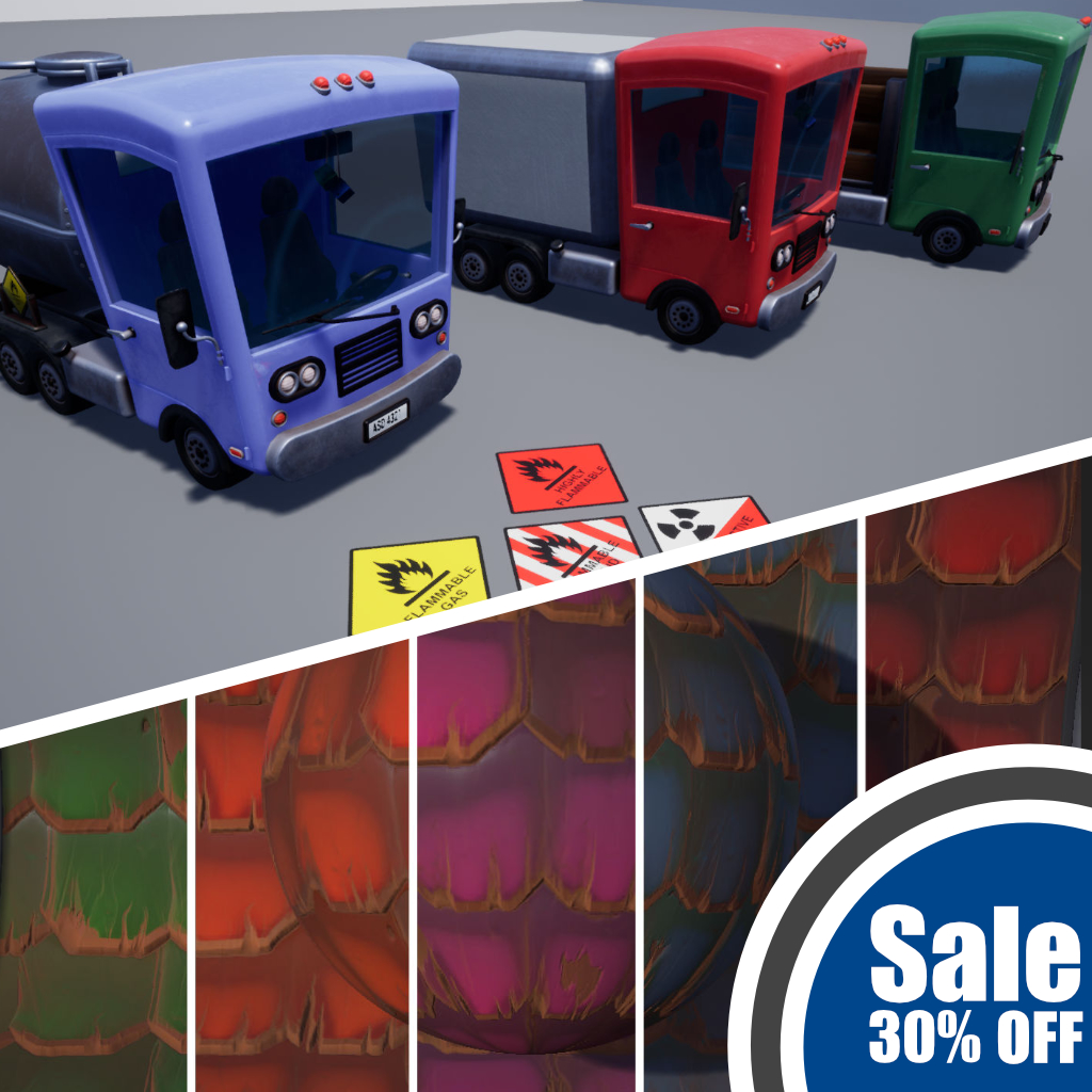 Stylized Truck Pack and Stylized Wooden Roof Materials on Unreal Marketplace Store on Sale! Save 30% from now through April 27