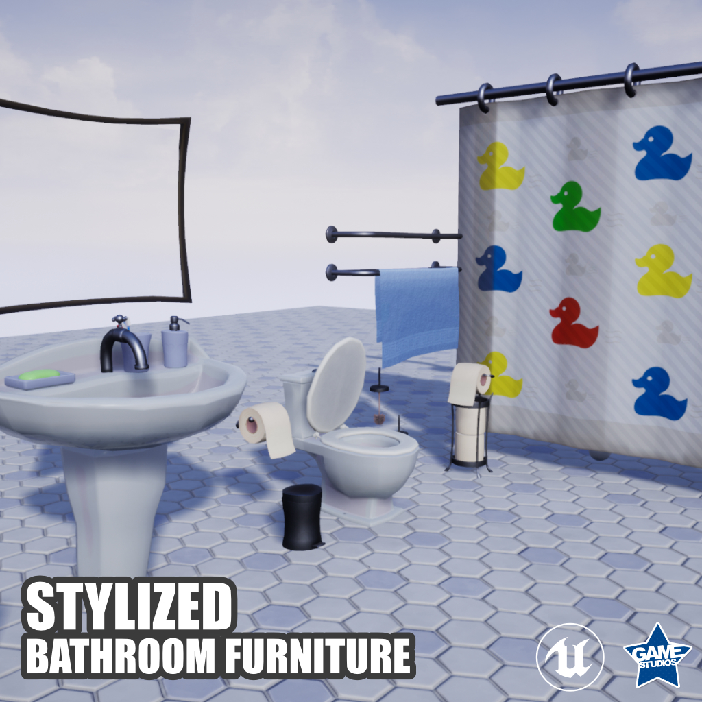 Stylized Bathroom Furniture Pack for UE4