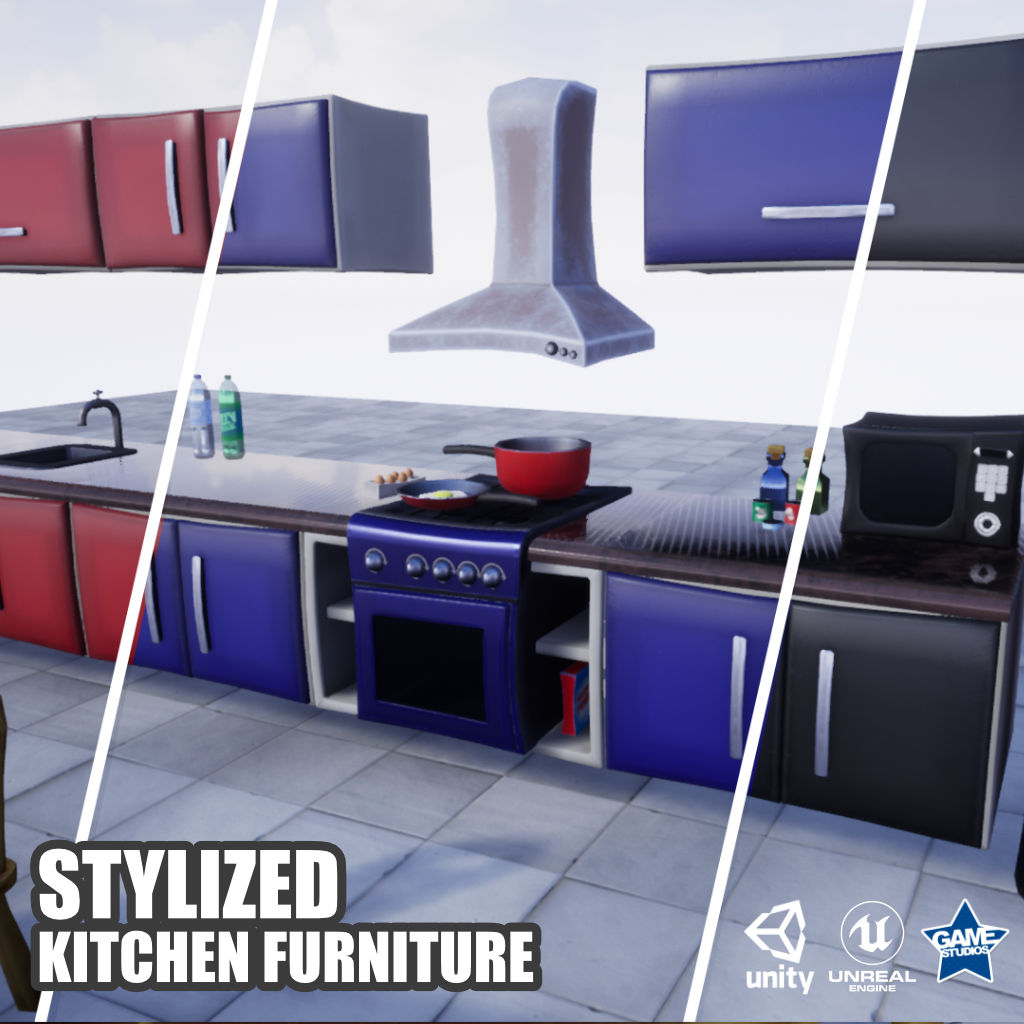 Stylized Kitchen Furniture Pack for UE4